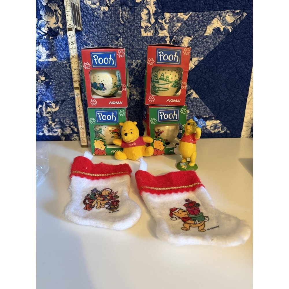 Disney Winnie the Pooh Christmas Ornaments NOMA Figurines Stockings 8pc Set